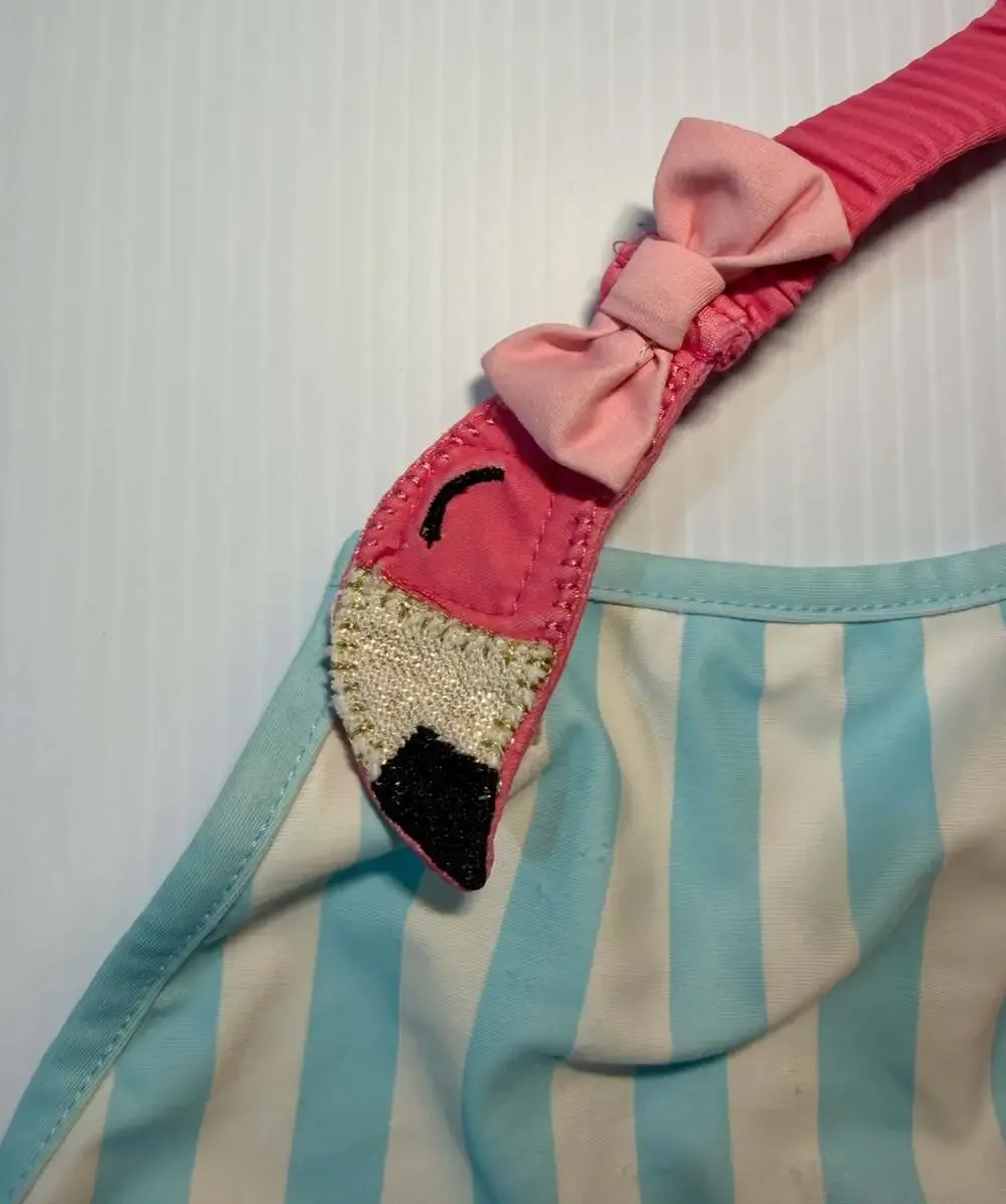 Mud Pie Girls Striped Flamingo One-Piece Swimsuit Size 4T